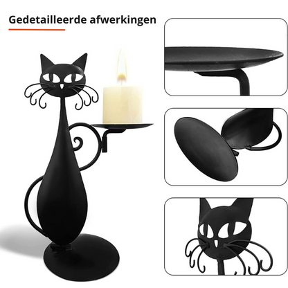 Mystic Black Cat Figurine Candle Holder