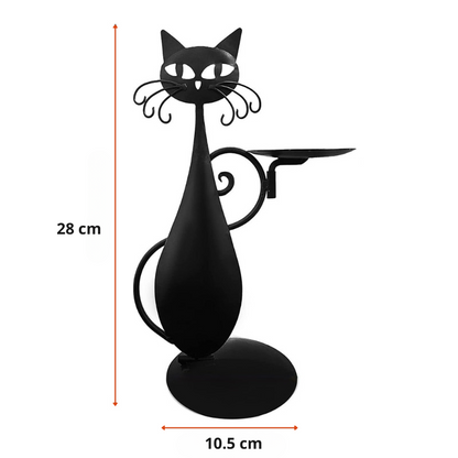 Mystic Black Cat Figurine Candle Holder