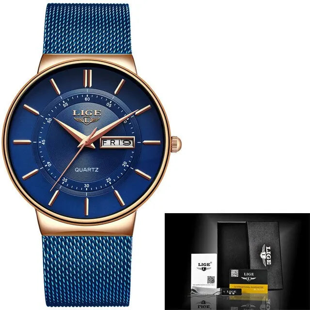 Slim Men's Waterproof Stainless Steel Quartz Watch