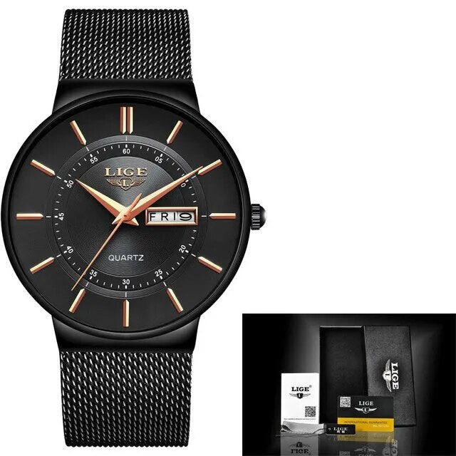 Slim Men's Waterproof Stainless Steel Quartz Watch
