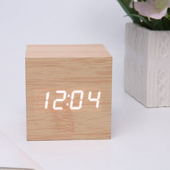 Smart LED Wooden Digital Alarm Clock with Sound Control