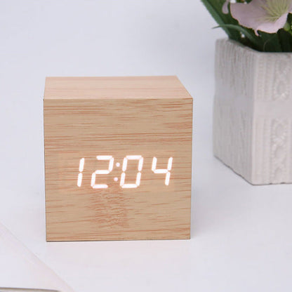 Smart LED Wooden Digital Alarm Clock with Sound Control