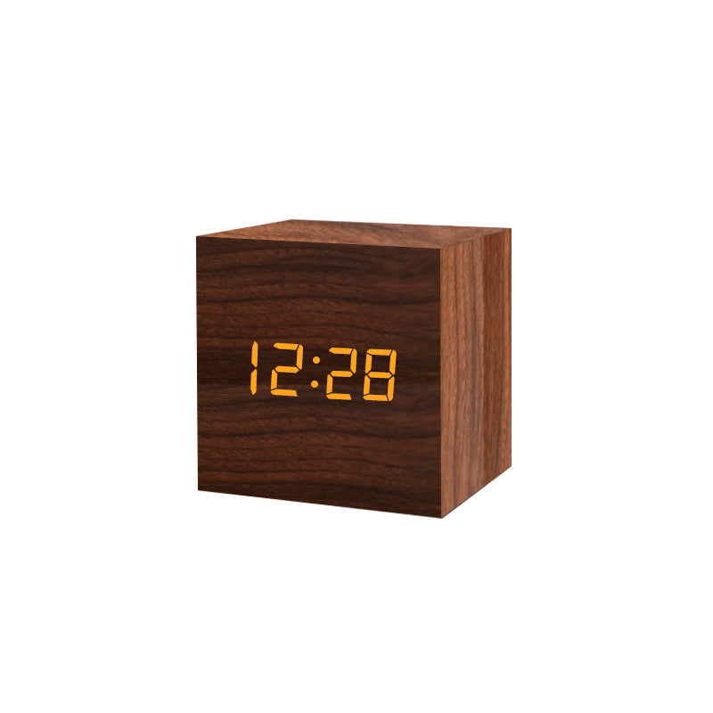 Smart LED Wooden Digital Alarm Clock with Sound Control