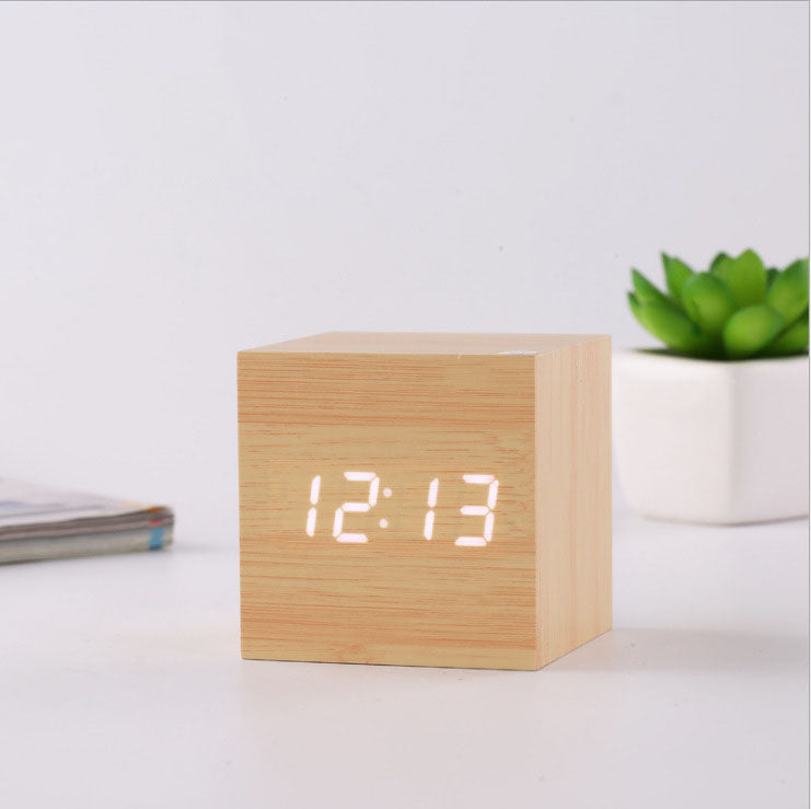 Smart LED Wooden Digital Alarm Clock with Sound Control