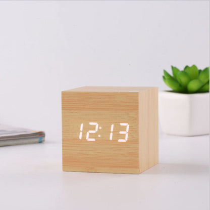 Smart LED Wooden Digital Alarm Clock with Sound Control