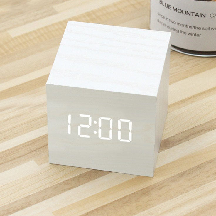 Smart LED Wooden Digital Alarm Clock with Sound Control