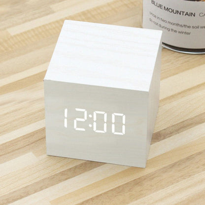 Smart LED Wooden Digital Alarm Clock with Sound Control