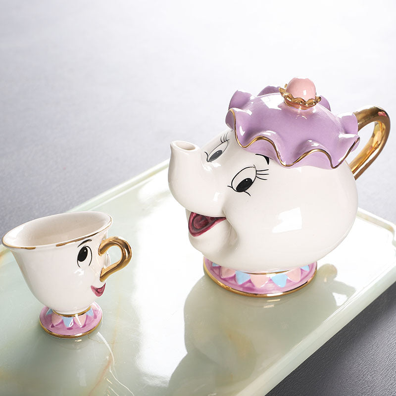 Enchanted Disney Teapot Set Gold Accented Ceramic Tea Pot - Fesara