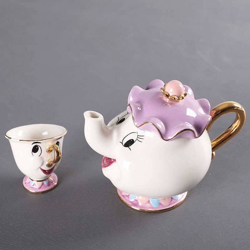 Enchanted Disney Teapot Set Gold Accented Ceramic Tea Pot