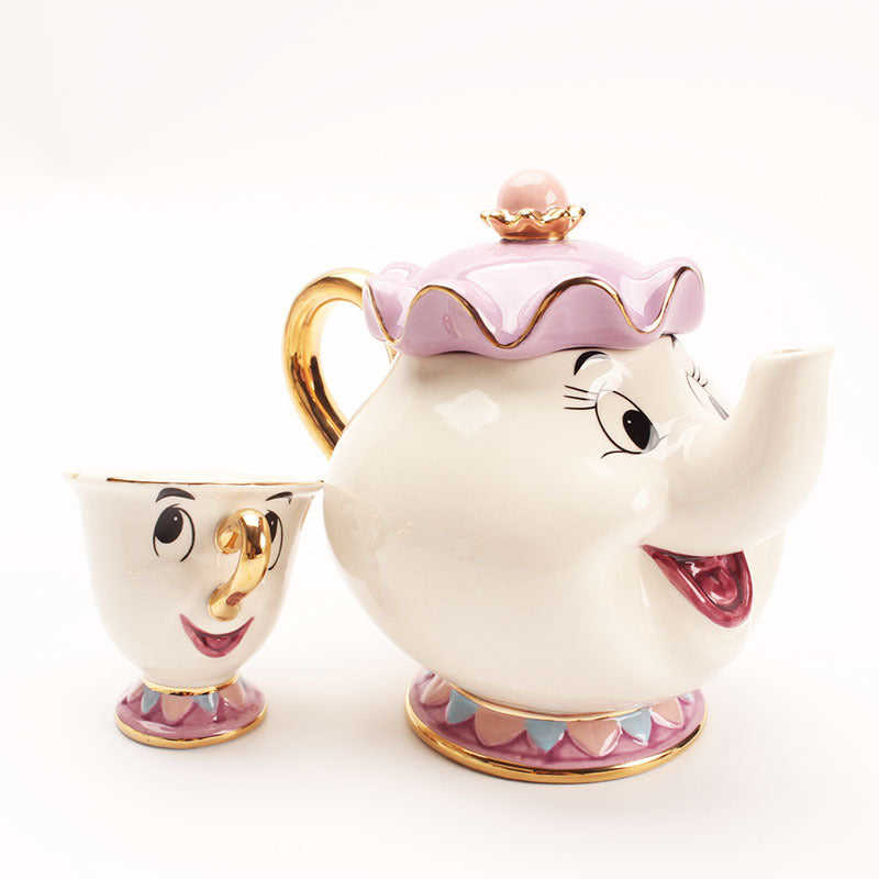 Enchanted Disney Teapot Set Gold Accented Ceramic Tea Pot