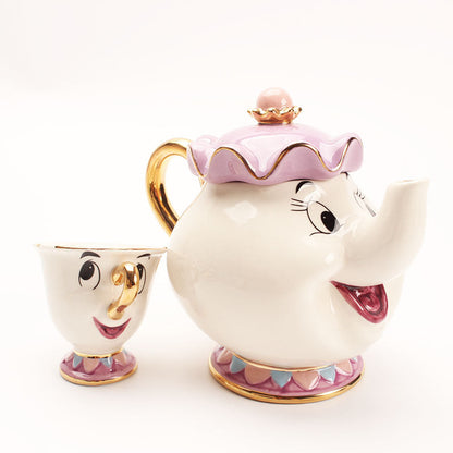 Enchanted Disney Teapot Set Gold Accented Ceramic Tea Pot