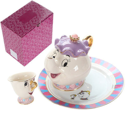 Enchanted Disney Teapot Set Gold Accented Ceramic Tea Pot