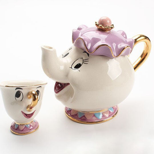 Enchanted Disney Teapot Set Gold Accented Ceramic Tea Pot
