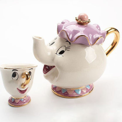 Enchanted Disney Teapot Set Gold Accented Ceramic Tea Pot