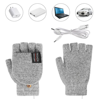 Warm Touch Heated Half Finger Gloves Gray