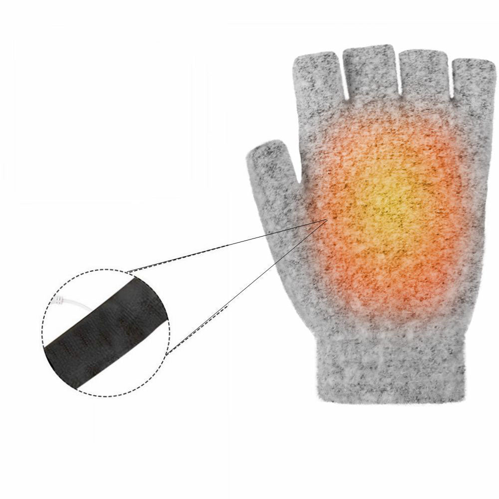 Warm Touch Heated Half Finger Gloves Gray