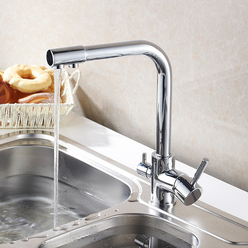 Stainless Steel 3-In-1 Kitchen Sink Faucet Hot Cold Water Mixer
