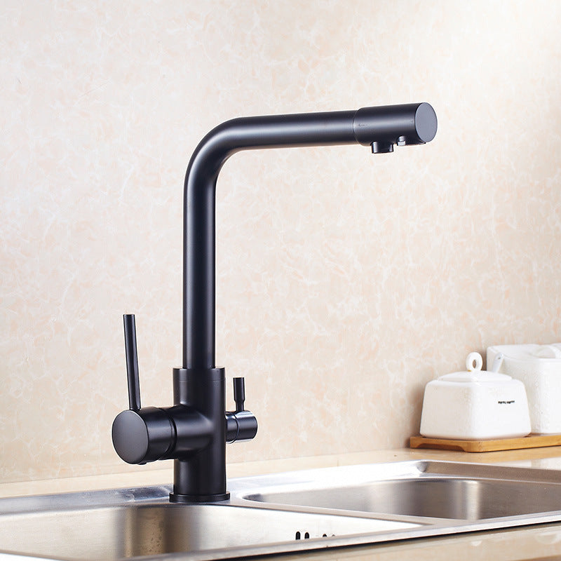 Stainless Steel 3-In-1 Kitchen Sink Faucet Hot Cold Water Mixer