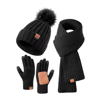 Warm Winter Knit Hat Scarf Gloves Set for Men Women