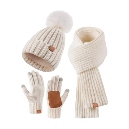 Warm Winter Knit Hat Scarf Gloves Set for Men Women