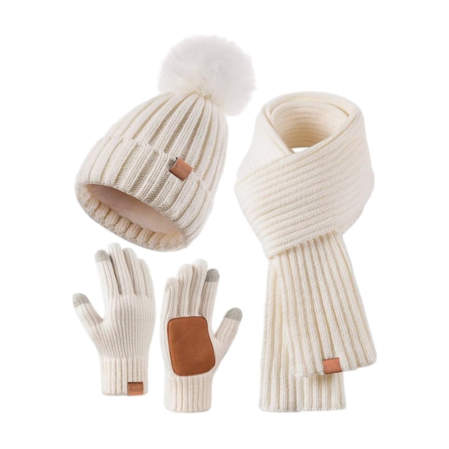 Warm Winter Knit Hat Scarf Gloves Set for Men Women