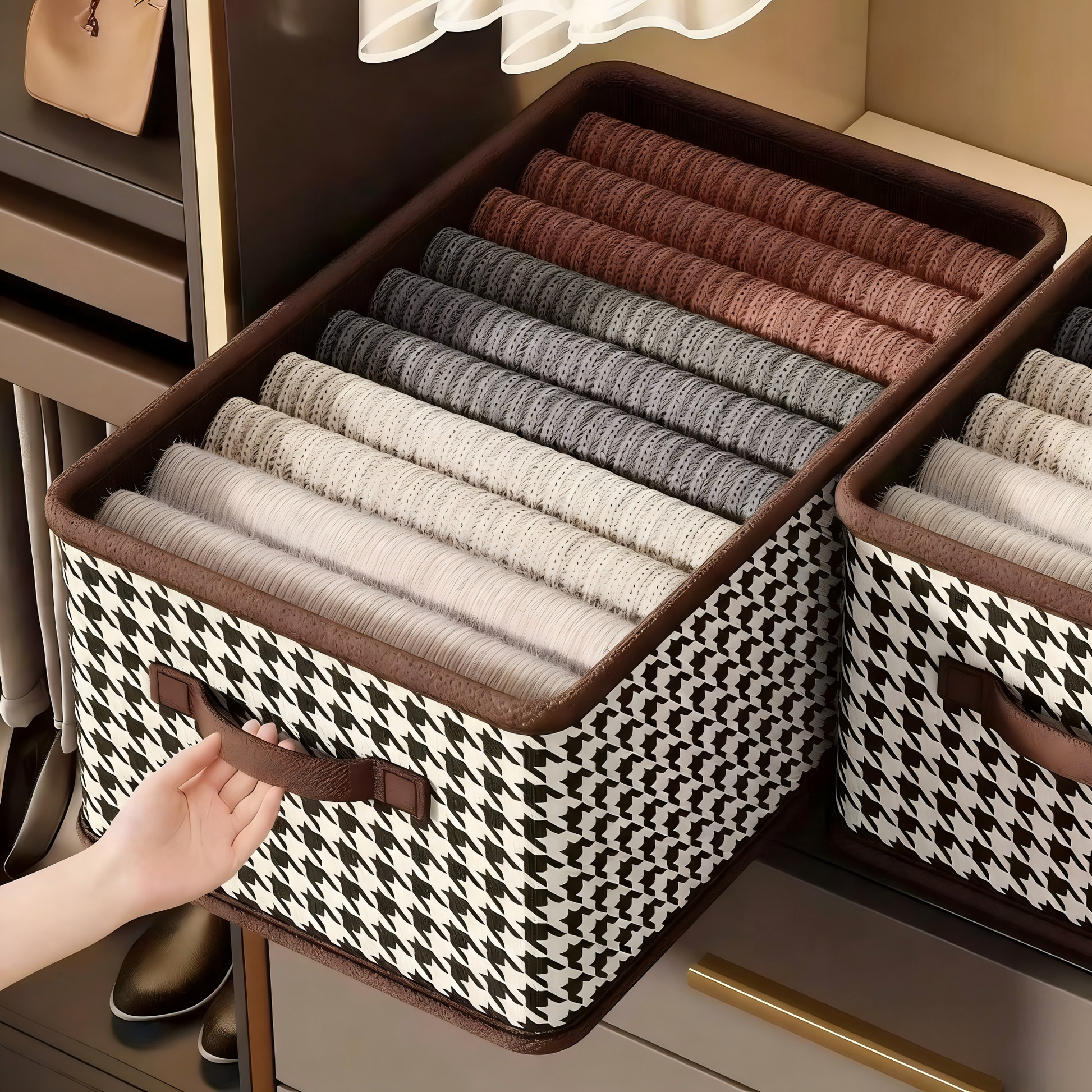 Stylish Houndstooth Wooden Storage Box - Fesara
