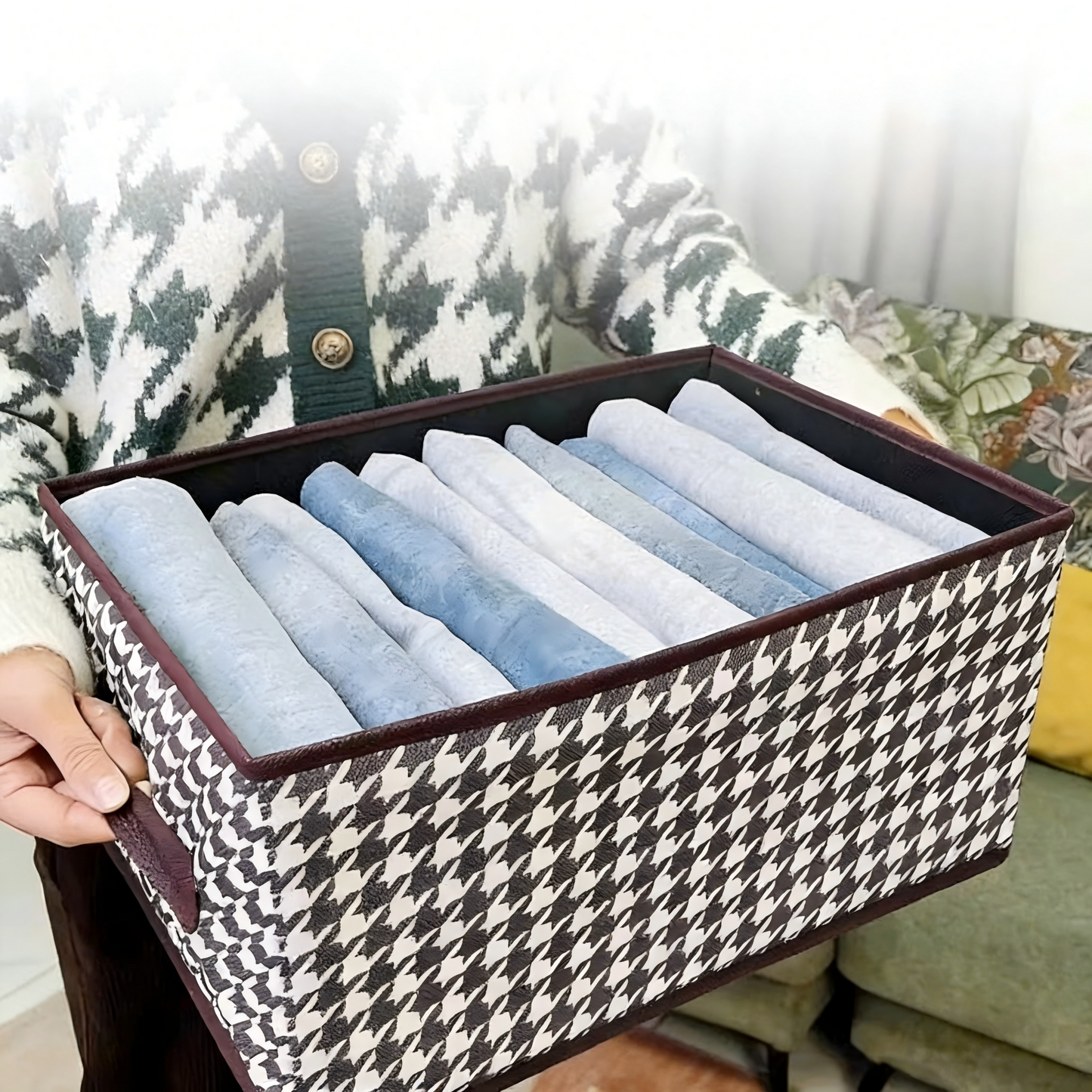 Stylish Houndstooth Wooden Storage Box