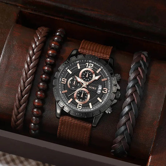 Stylish Leather Watch Set - Fesara