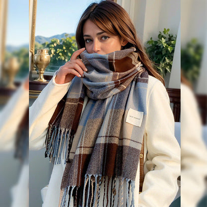 Classic Plaid Fringe Winter Scarf for Women - Fesara