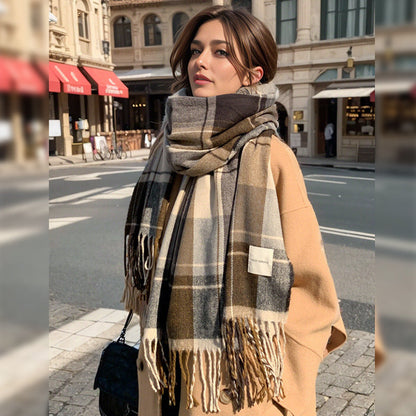 Classic Plaid Fringe Winter Scarf for Women