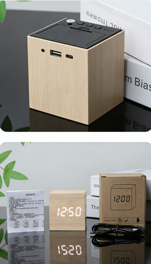 Compact Square LED Clock Thermometer