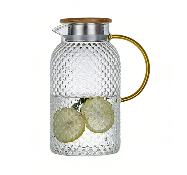 Insulated Glass Infuser Water Pitcher with White Design