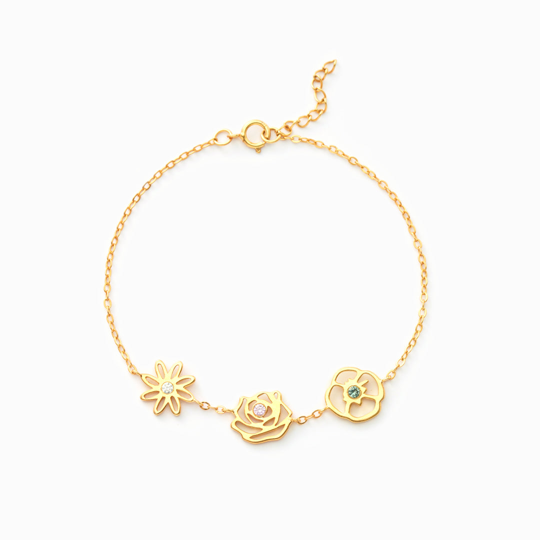 Delicate Birthstone and Flower Charm Bracelet