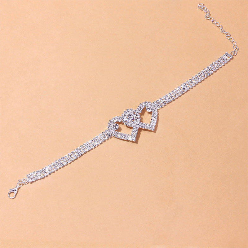 Sparkling Heart Double Chain Anklet