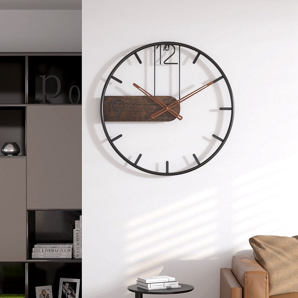 Rustic Wooden Wall Clock | Contemporary Metal Detail