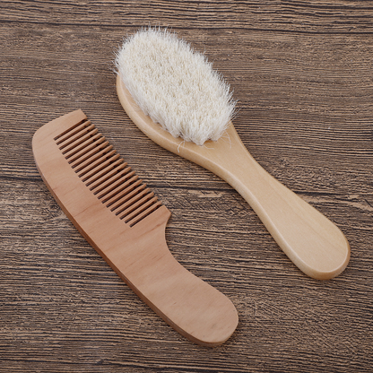 Gentle Baby Hair Brush Set - Soft Wooden Comb for Infants