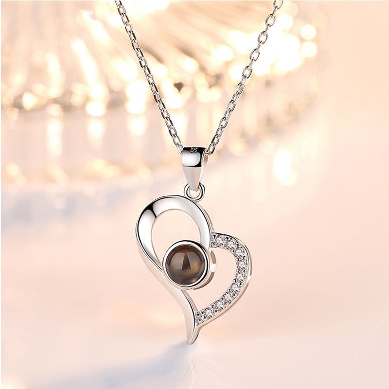 Romantic Heart Necklace with I Love You Message
