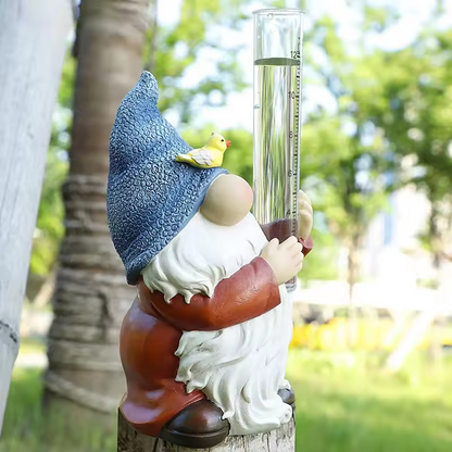Fesara Cute Garden Gnome Rain Gauge Statue