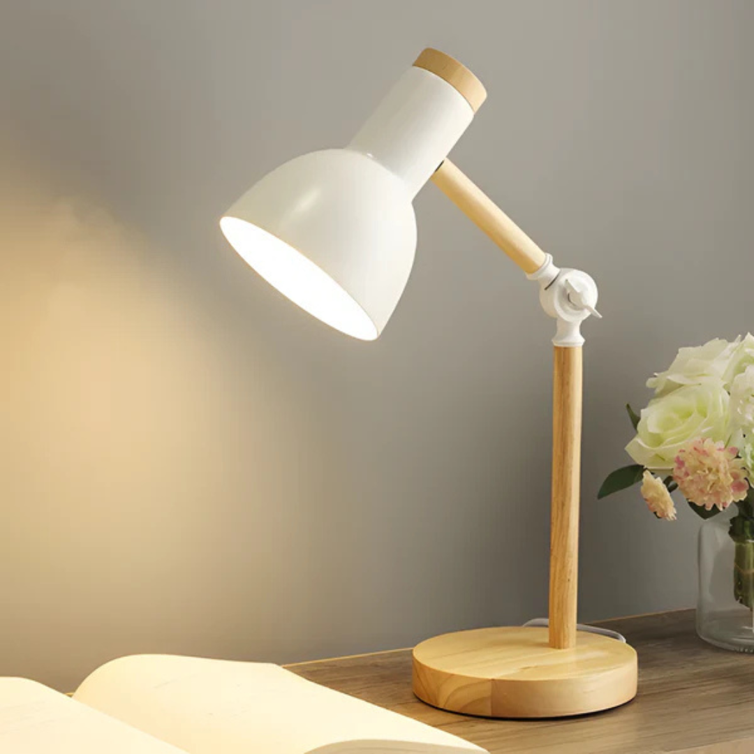 Contemporary Metal and Wood Adjustable Desk Lamp - Fesara