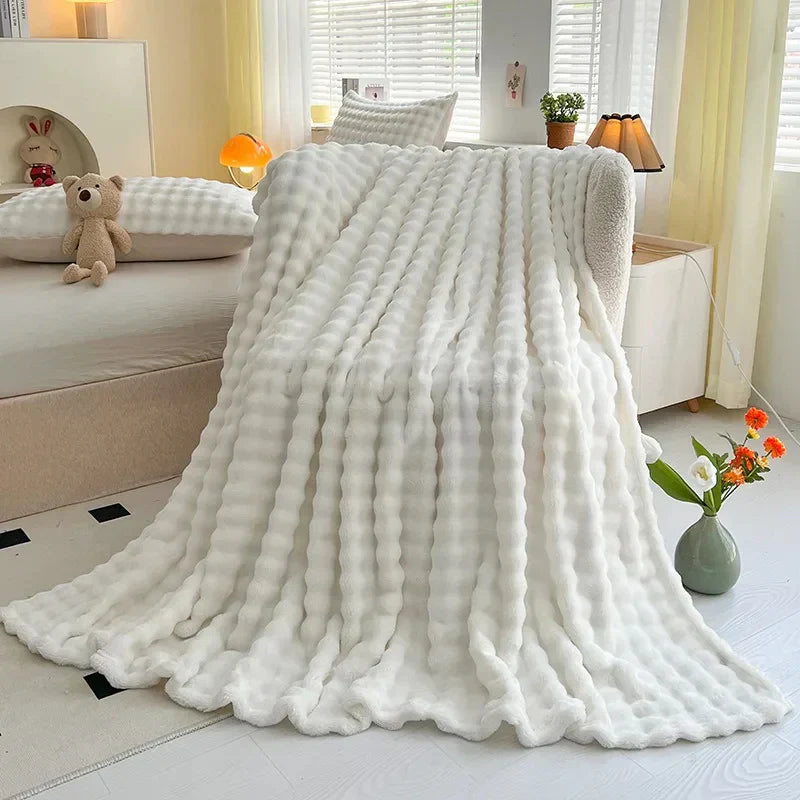 Plush Soft Bubble Fleece Throw Blanket