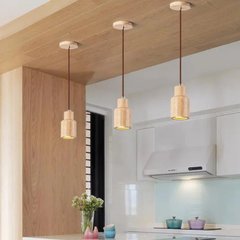 Natural Wood LED Hanging Light Fixture
