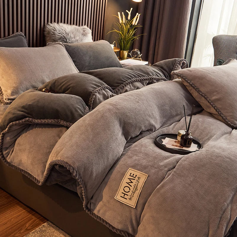 Soft Velvet Fleece Bedding Duvet Cover Set