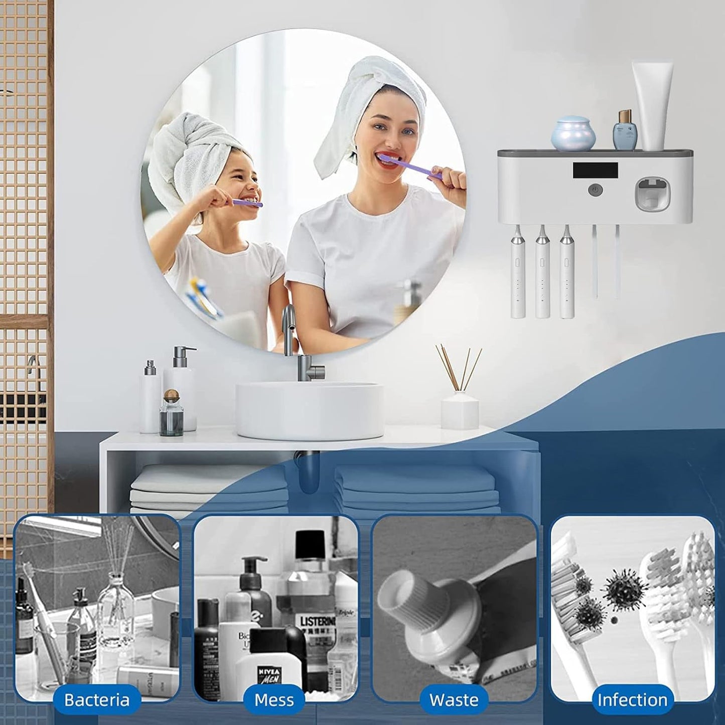 Antibacterial Toothbrush Holder with Automatic Dispenser