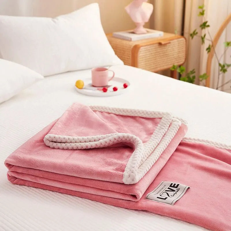 Soft Pink Plush Fleece Throw Blanket