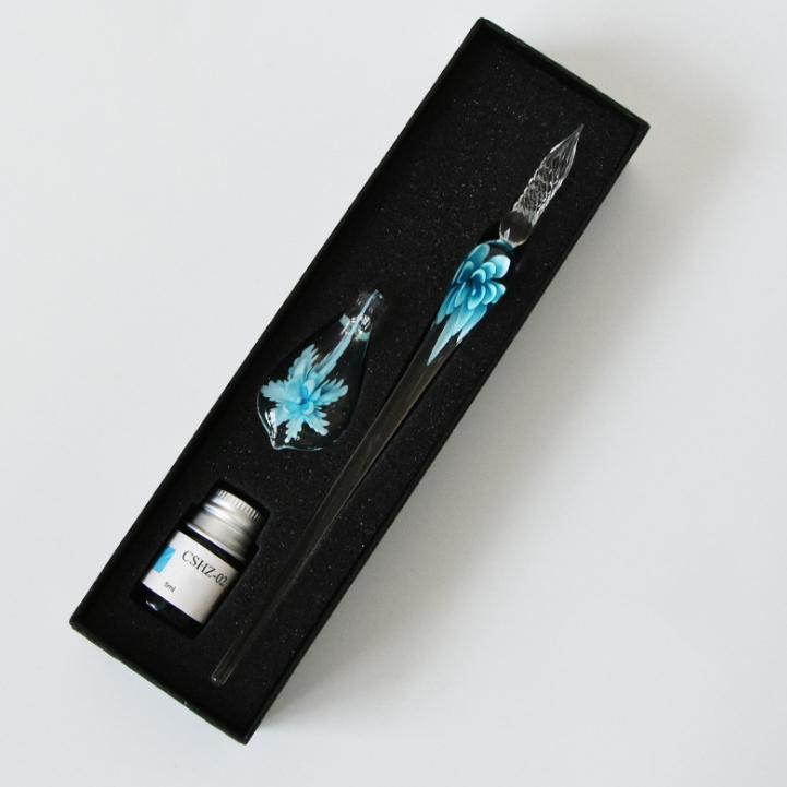 Beautiful Glass Ink Pen Writing Set with Holder