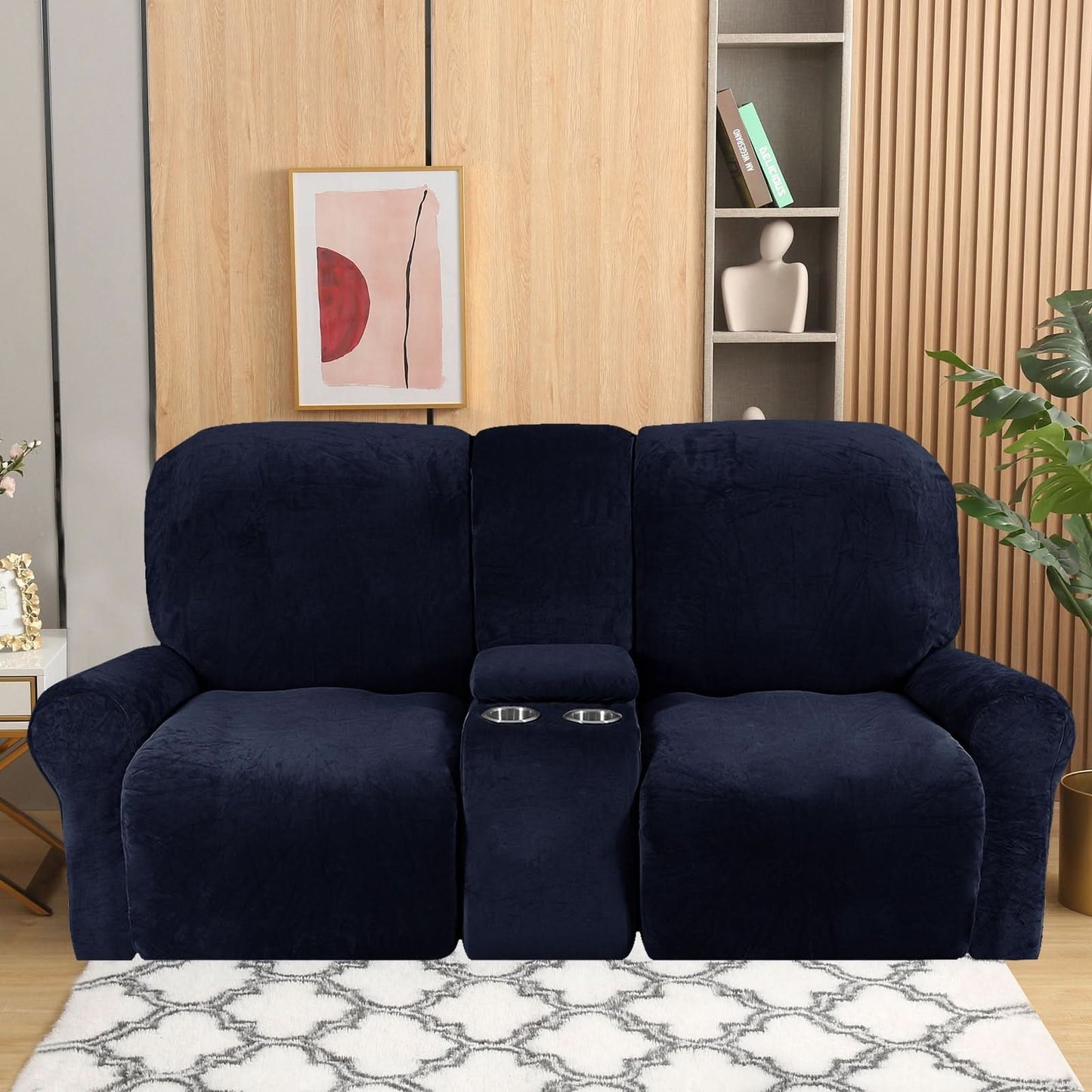 Soft 2-Seater Recliner Sofa Cover with Cup Holders
