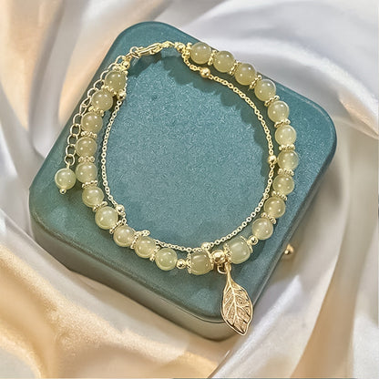 Luxury Green Jade Gold Leaf Bangle