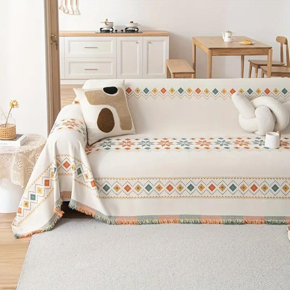 Chic Couch Slipcover with Tassels and Grip Bottom