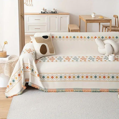 Chic Couch Slipcover with Tassels and Grip Bottom