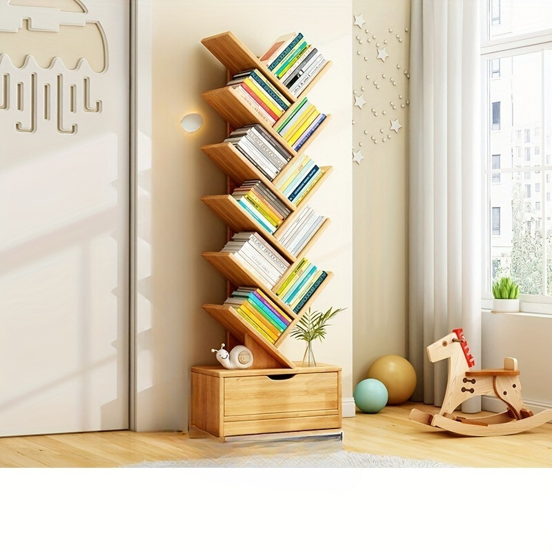 Tall Wooden Bookshelf - Compact Home Storage Unit